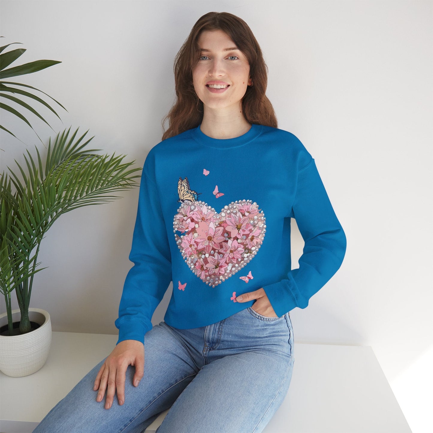 Unisex Floral Heart Sweatshirt with Love Floral Design for Valentines Day Gift Idea
