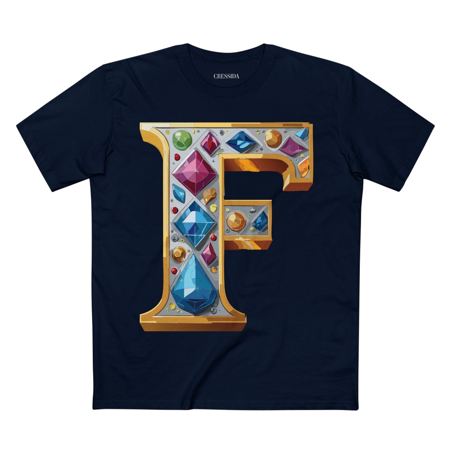 Letter F Graphic Design Tee Unisex 100 Cotton With Antique Gold Letters Artwork T-Shirt