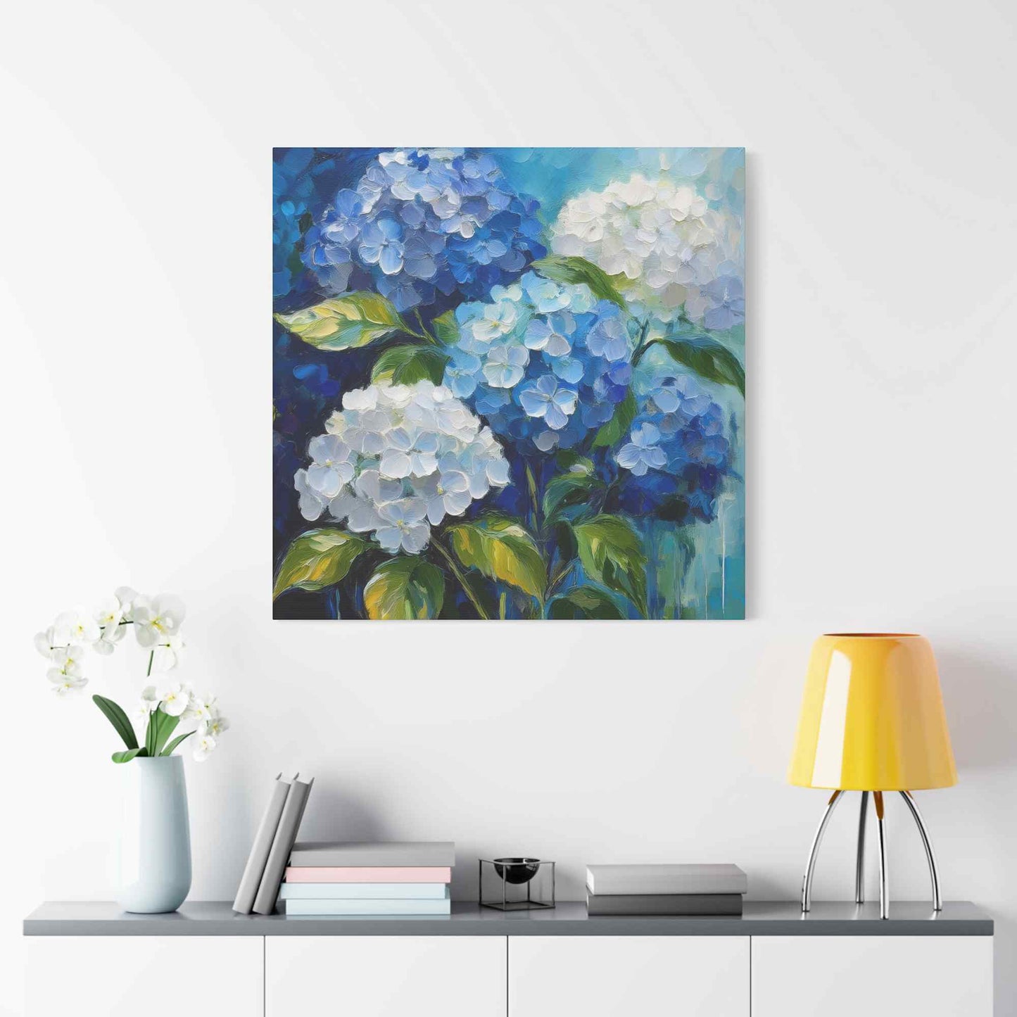 Hydrangeas Print Canvas, Flowers Oil Paint Print 20x20, 24x24, 30x30, 32x32, 36x36, Floral Art Design Print Non-Frame MC-32