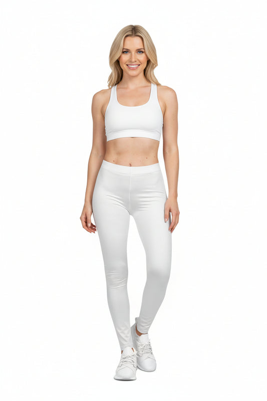 True White Color Women's Poly-Span Casual Leggings Print Everyday Activewear Pants