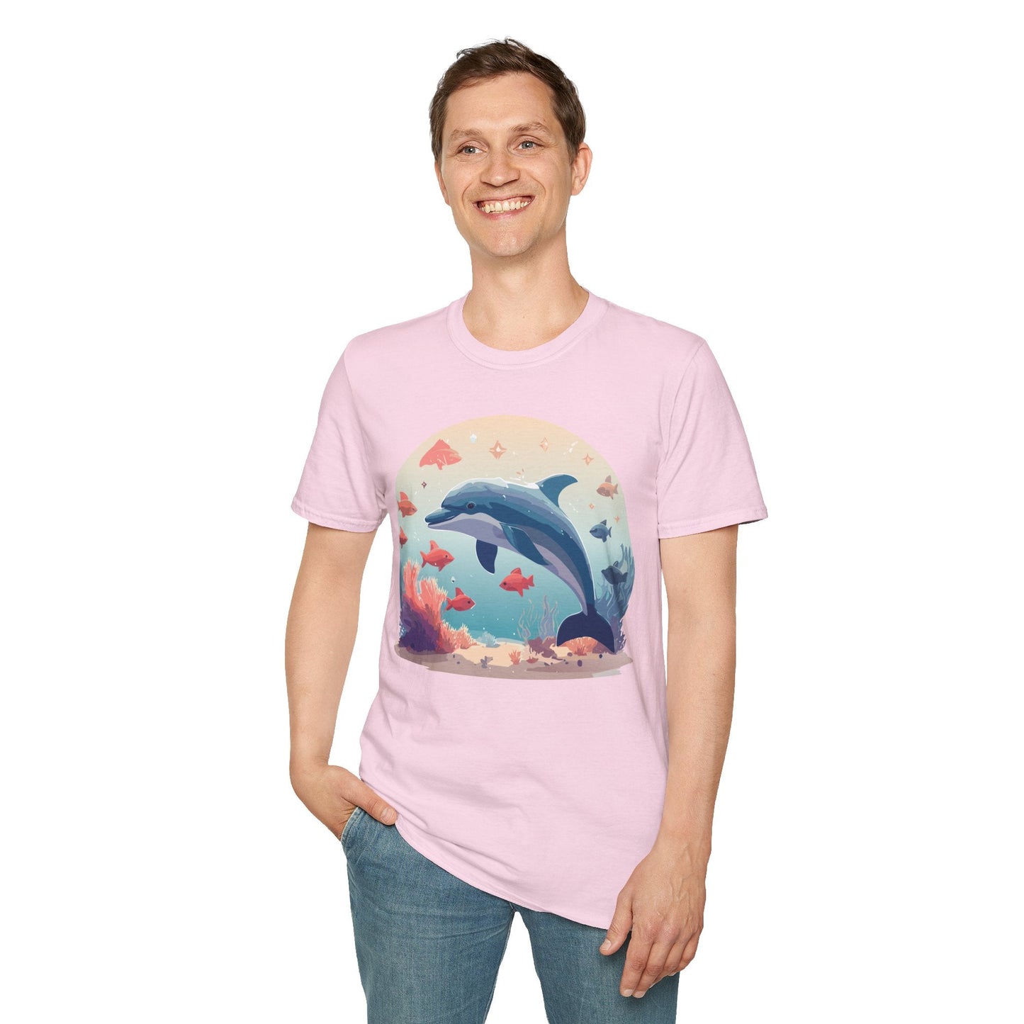 Dolphin Shirt Unisex Softstyle Tee 64000 Gildan 100 Percent Ring Spun Cotton For Everyday Comfort