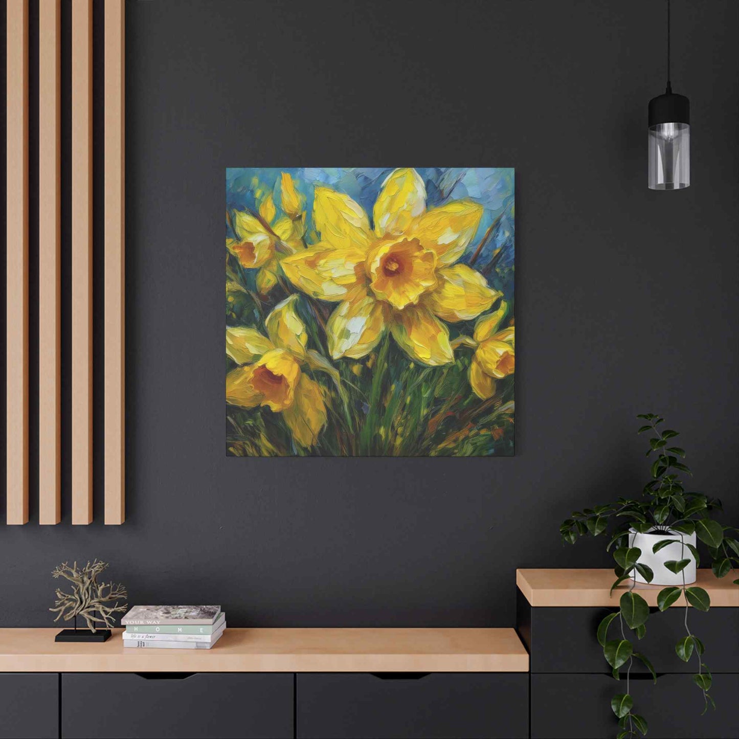 Narcissus Print Canvas, Floral Oil Paint Print 20x20, 24x24, 30x30, 32x32, 36x36 Art Design Pine-Wood Inner Frame MC-178