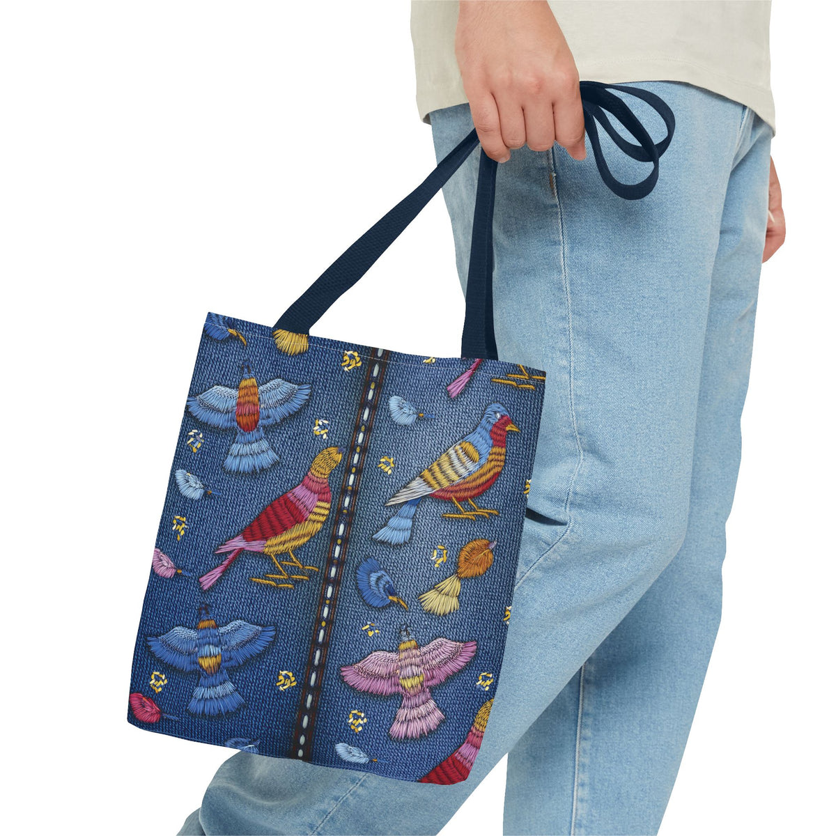 Denim Fabric Imitation Print Unisex Canvas Bag Poly Spun 3 Sizes Tote Bag 194-8