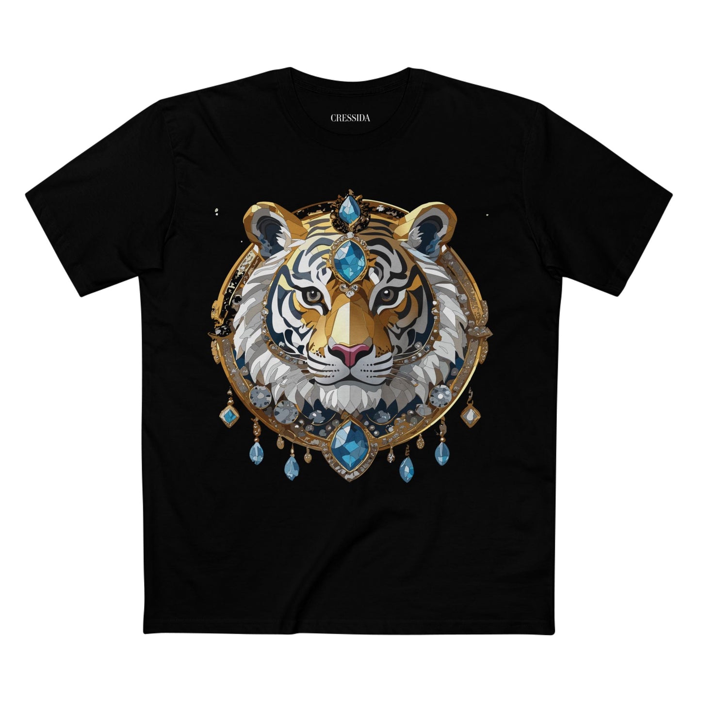 Tiger Graphic Unisex 100 Cotton Tee With Unique Animal Golden Medallion Art Design 54