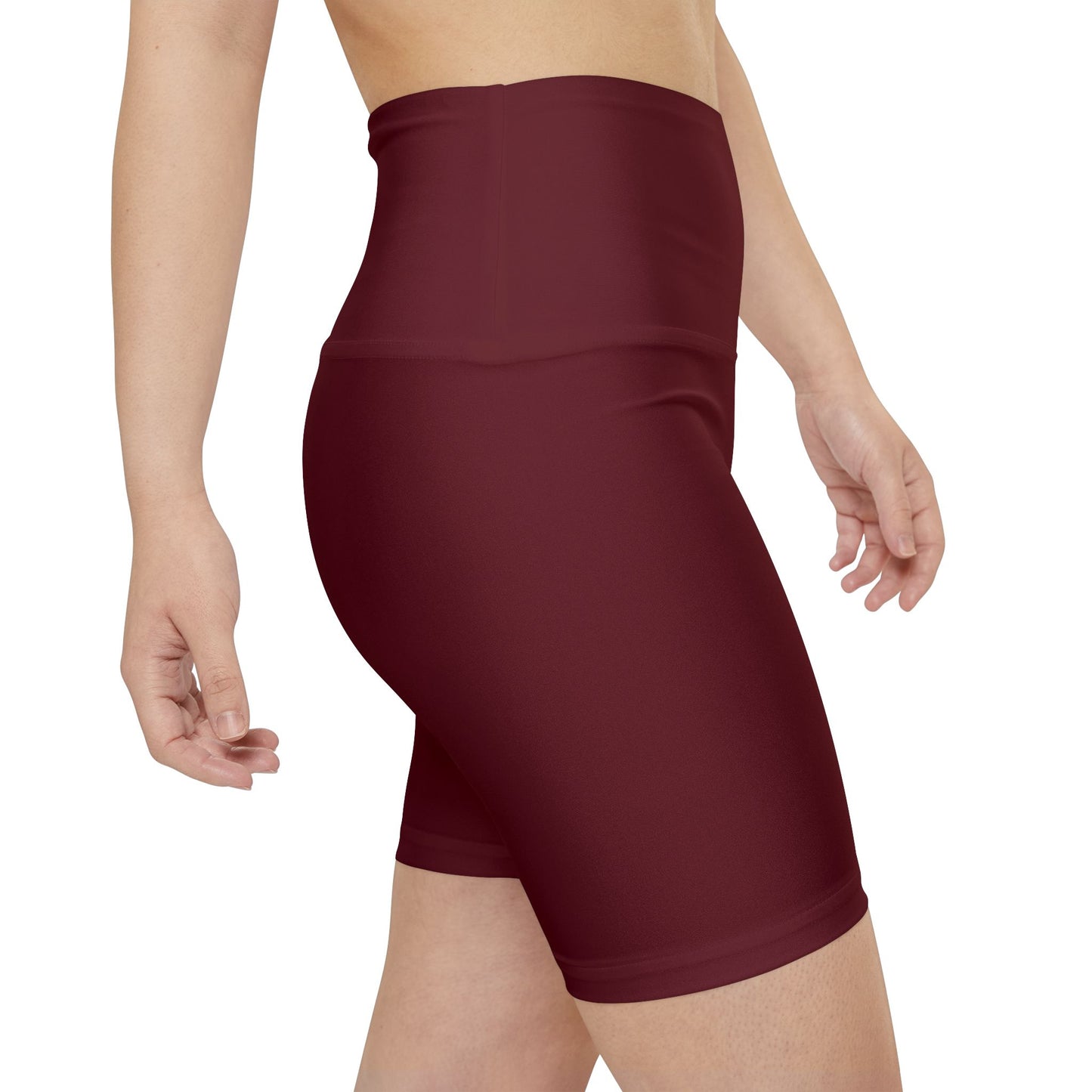 Black Cherry Red Women’s High-Waist Workout Shorts — Burgundy Athletic Biker Shorts