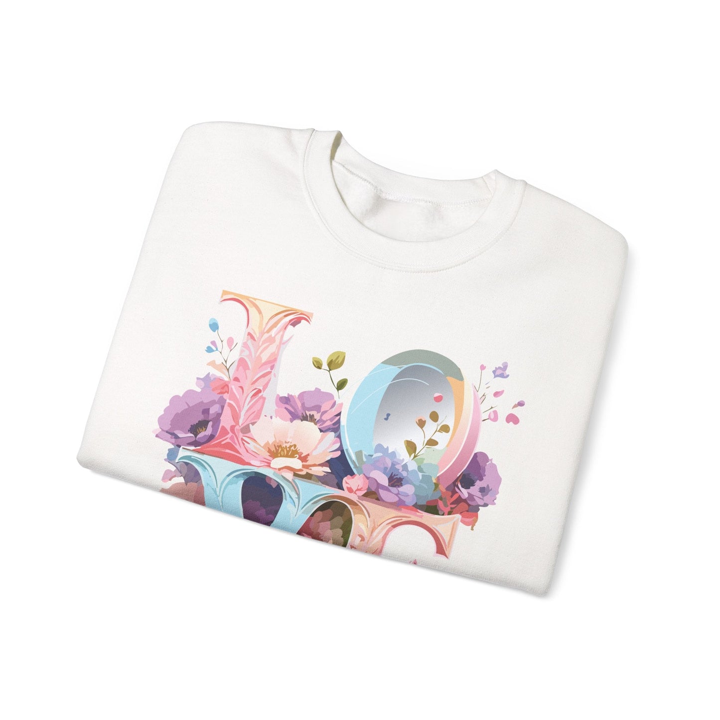 Floral Love Sweatshirt Unisex Crewneck Fifty Fifty Cotton Polyester Valentine Gift