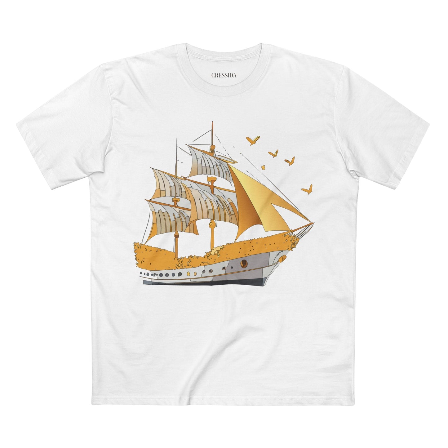 Ship Graphic Unisex 100 Cotton T-Shirt with Gold Frigate Art Design 20