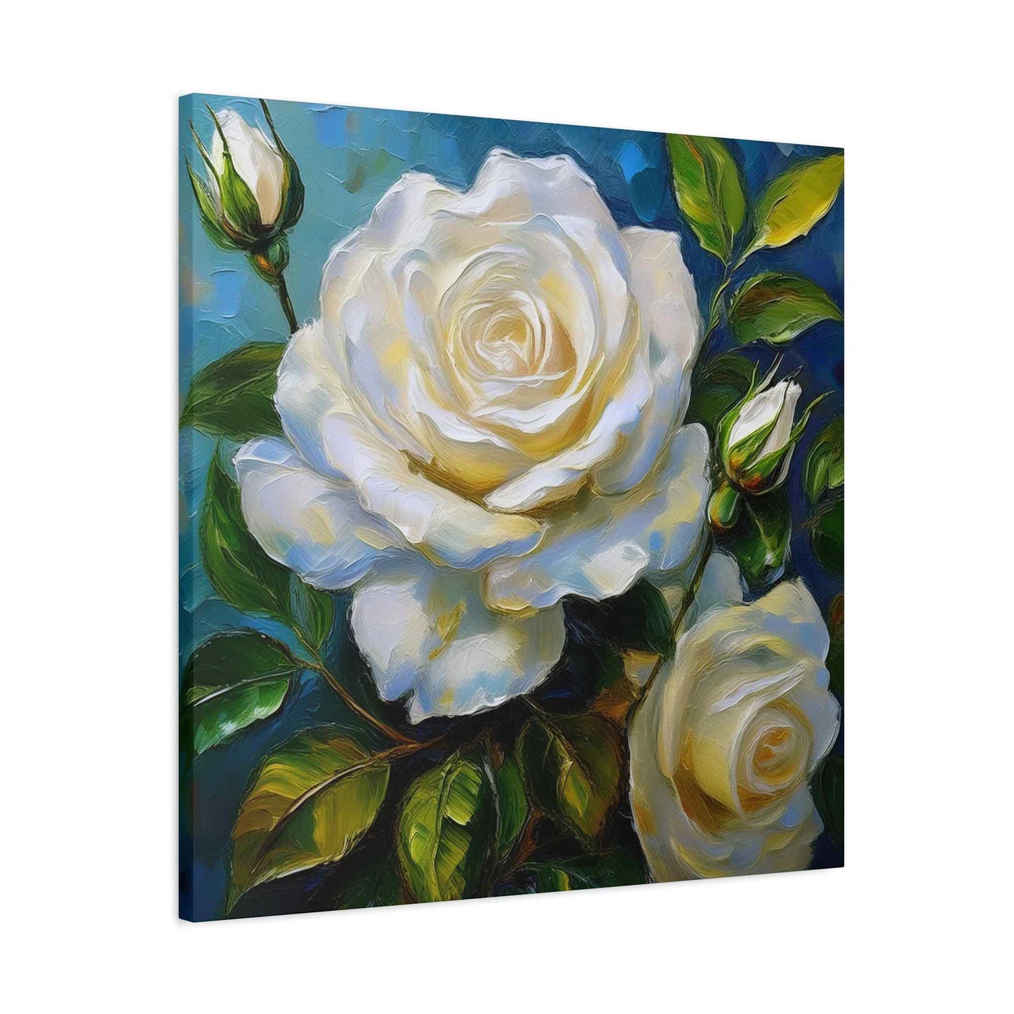 White Roses Print Canvas, Roses Oil Paint Print 20x20, 24x24, 30x30, 32x32, 36x36, Floral Art Design Print Non-Frame MC-19