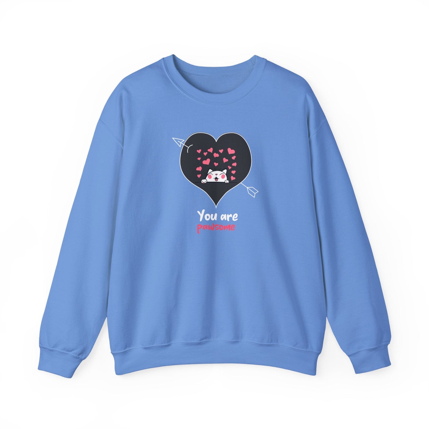 Cat Heart Sweatshirt Valentines Day Fifty Fifty Cotton Poly Unisex Crewneck Gift Idea