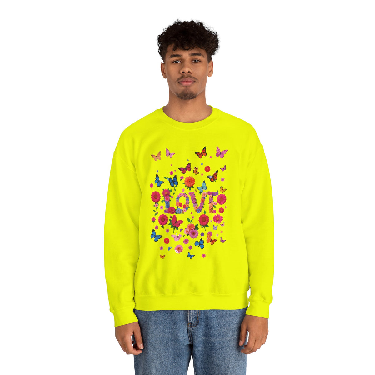 Unisex Floral Love Sweatshirt, Love Floral Sweatshirt, Floral Butterfly Sweatshirt, 50/50 Cotton-Poly Valentine's Day Sweatshirt 07