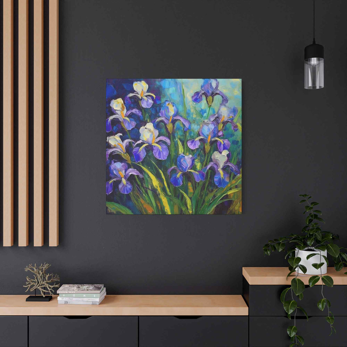 Irises Floral Print Canvas, Floral Oil Paint Print 20x20, 24x24, 30x30, 32x32, 36x36 Art Design Pine-Wood Inner Frame MC-188