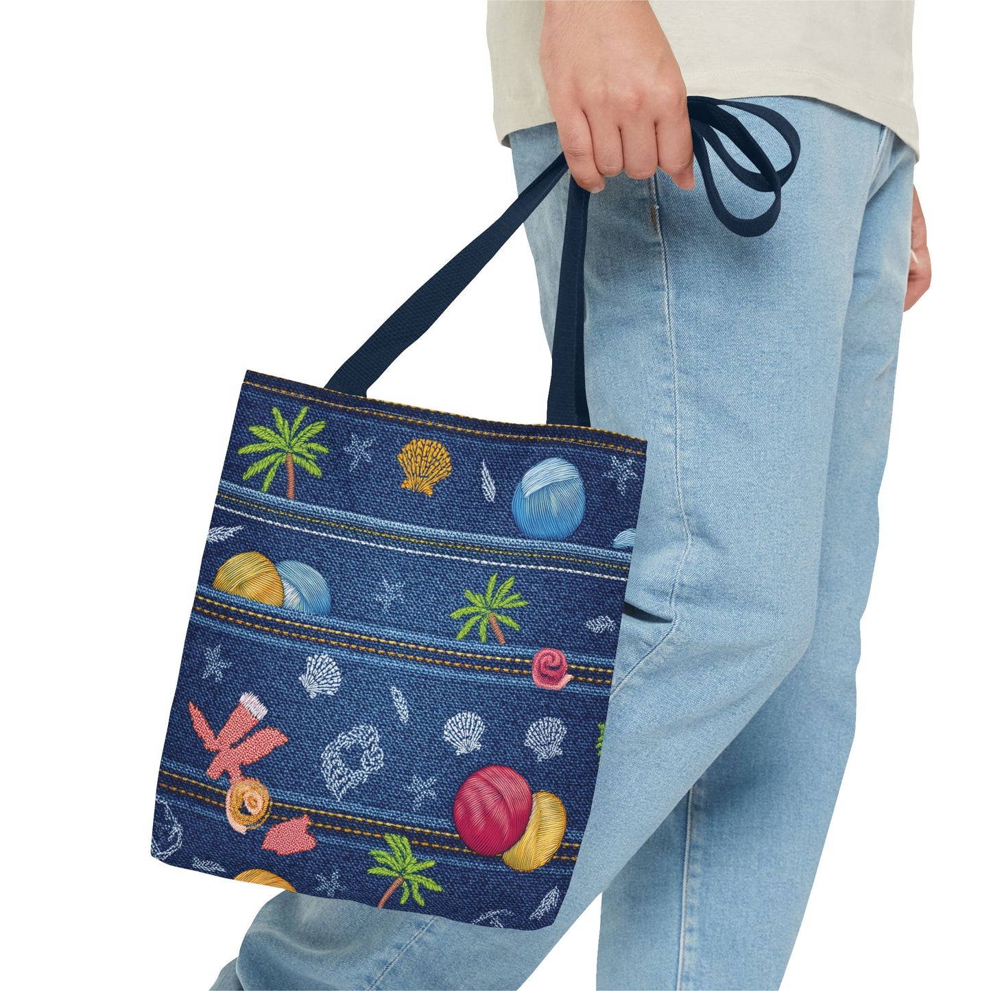 Denim Fabric Imitation Print Unisex Canvas Bag Poly Spun 3 Sizes Tote Bag 182-8