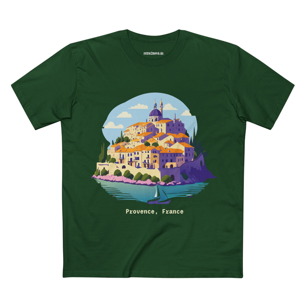 Provence France Village Illustration T-Shirt | Coastal Sailboat Scenic Tee