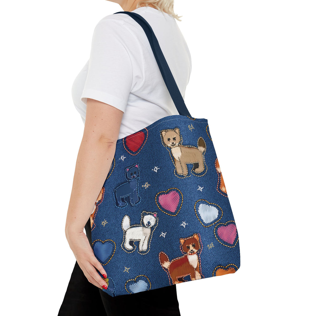 Love Day Graphic Design Denim Fabric Imitation Print Unisex Canvas Bag POLY 3 Sizes Tote Bag 201-6