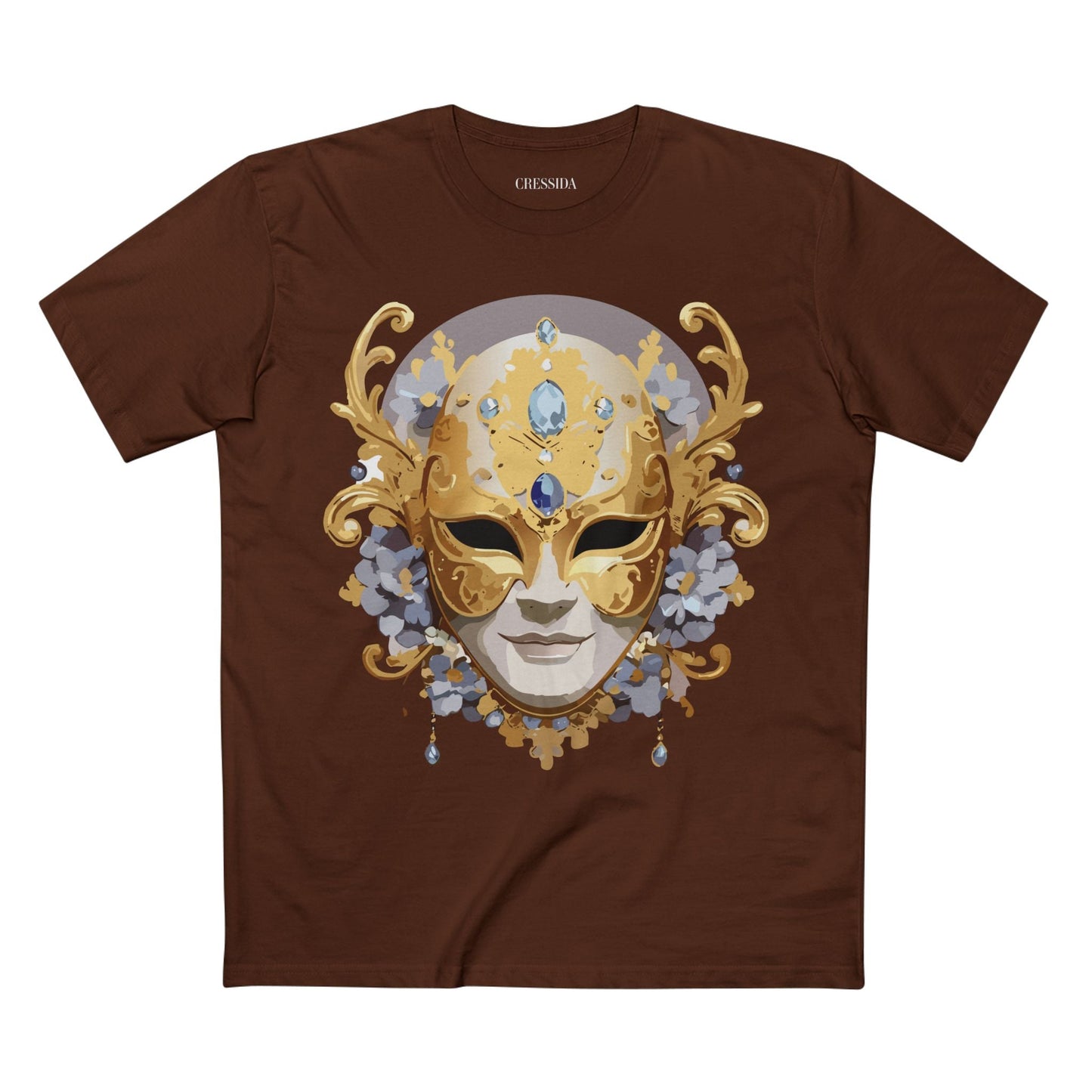 Carnival Mask Graphic T-Shirt Unisex 100 Cotton With Antique Gold Art Design Tee 6