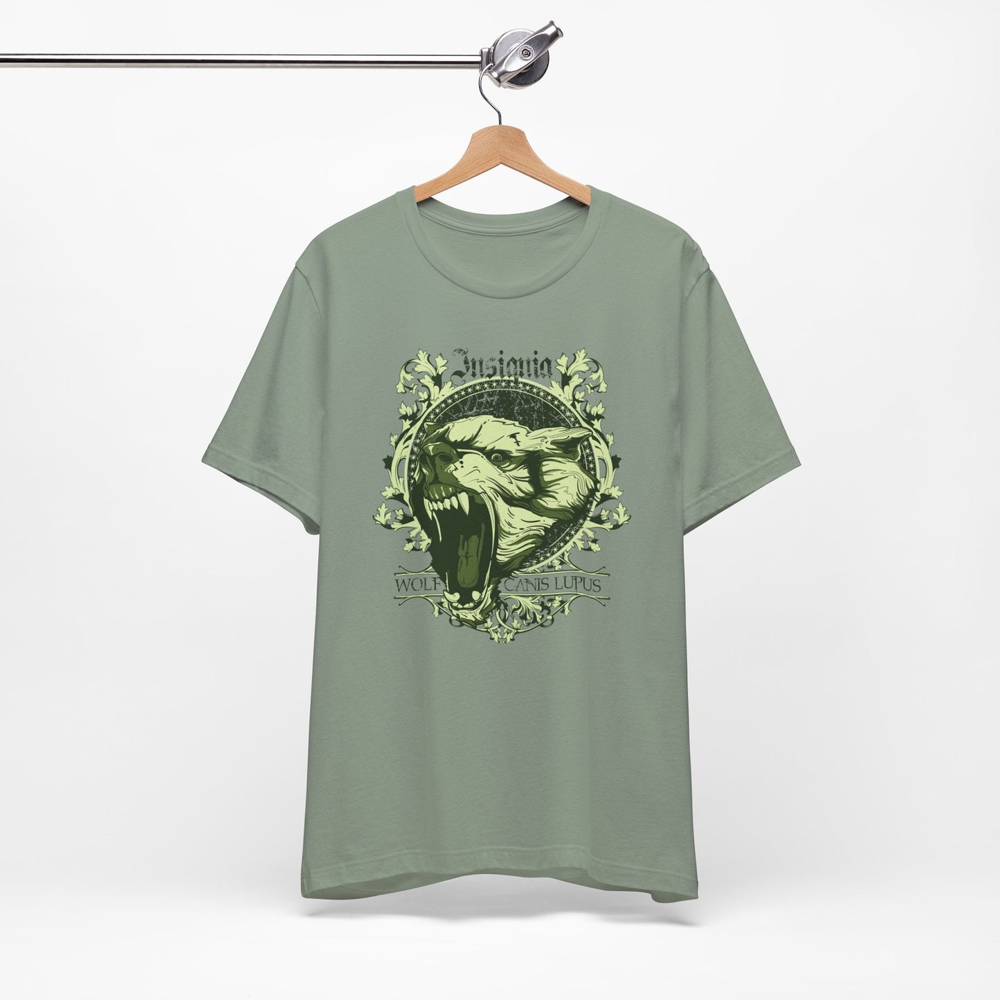 Howling Wolf Skull Tee Gothic Vintage Crest, Green Graphic Shirt Art-54