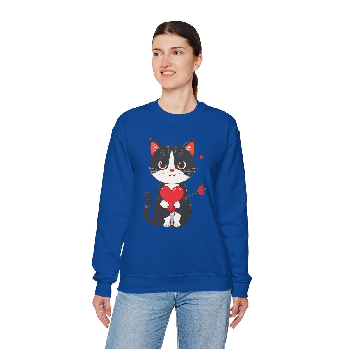 Cat Heart Sweatshirt, Heart Sweatshirt, Cat Sweatshirt, Valentine's Day Sweatshirt, 50/50 Cotton-Poly Animal Sweatshirt 103