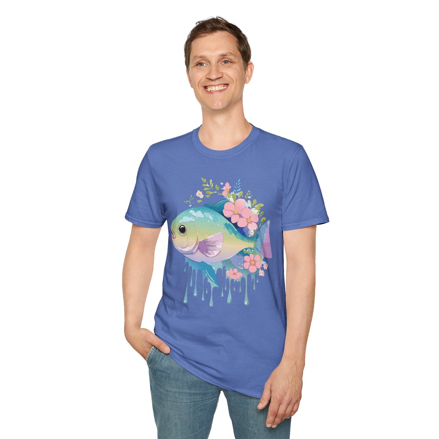 Fish Art Graphic Tee Unisex Gildan Softstyle 64000 100 Percent Ring Spun Cotton Comfortable Tee