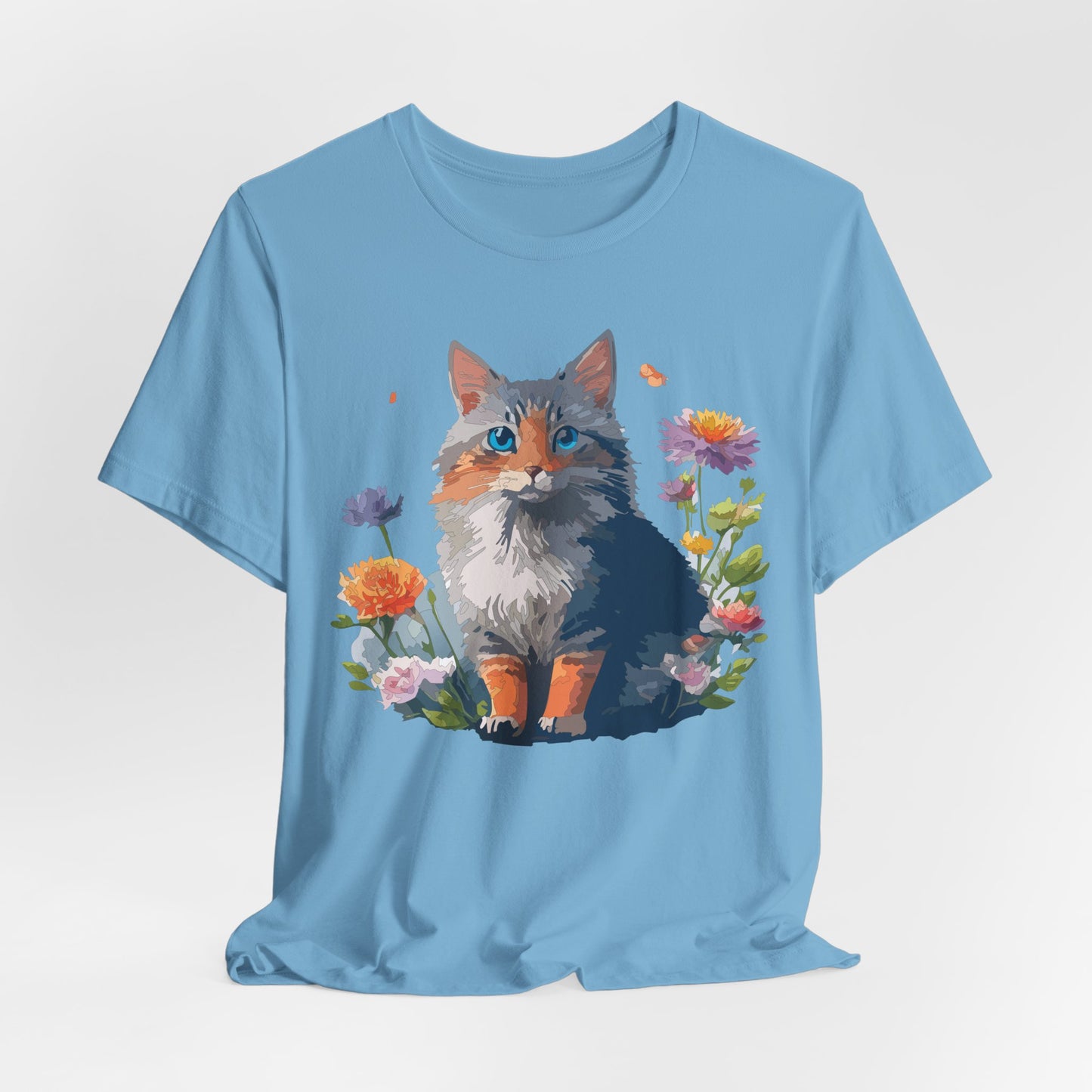 Floral Cat Tee, Animal Shirt, Cat Shirt, Floral Tee, Flower T-shirt, T-Shirt with Animal, Summer Top with Art Design