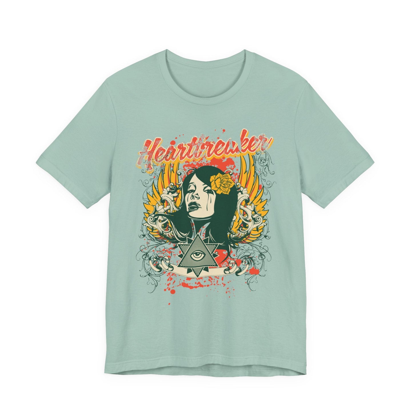 Heartbreaker Illustration Tee Retro Femme Portrait Floral Skull Graphic T-Shirt