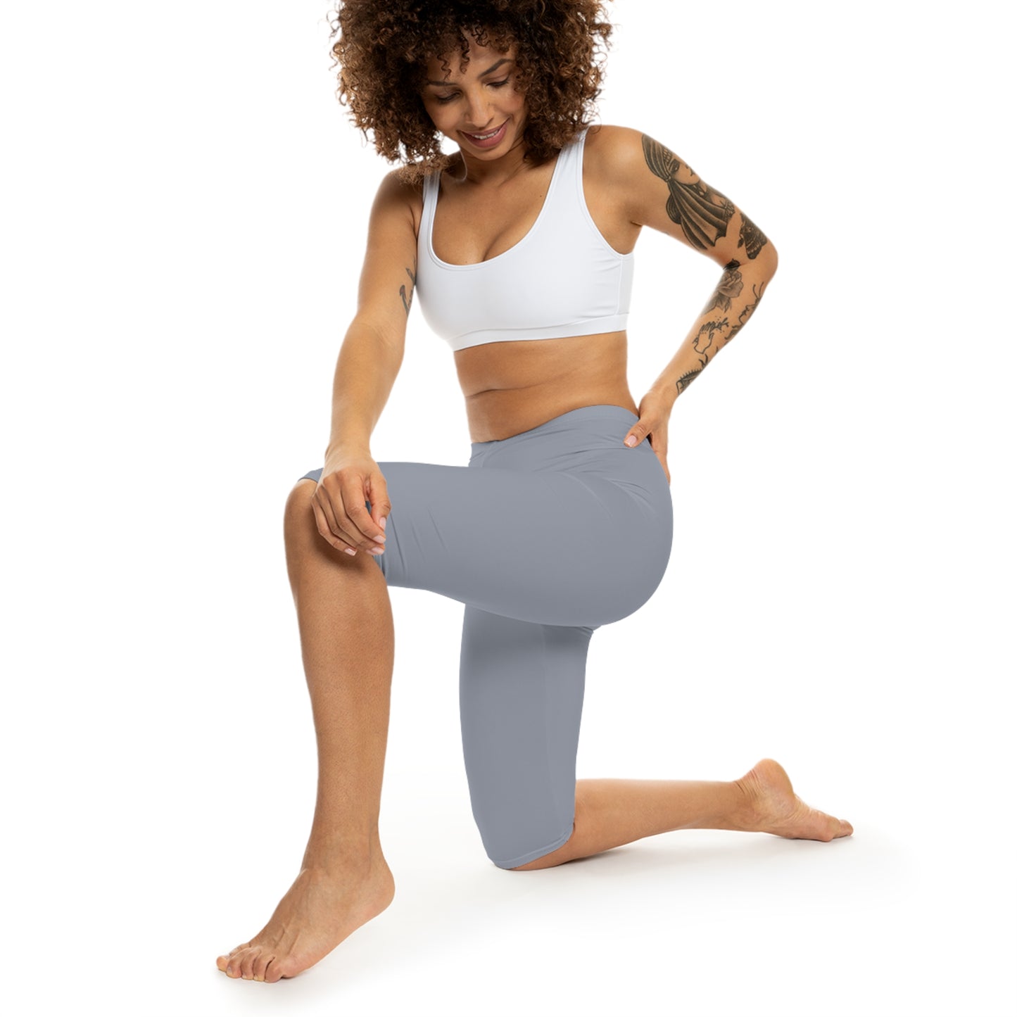 Foggy Blue Color Women's Brushed Suede Poly Span Casual Capri Leggings XS-2XL