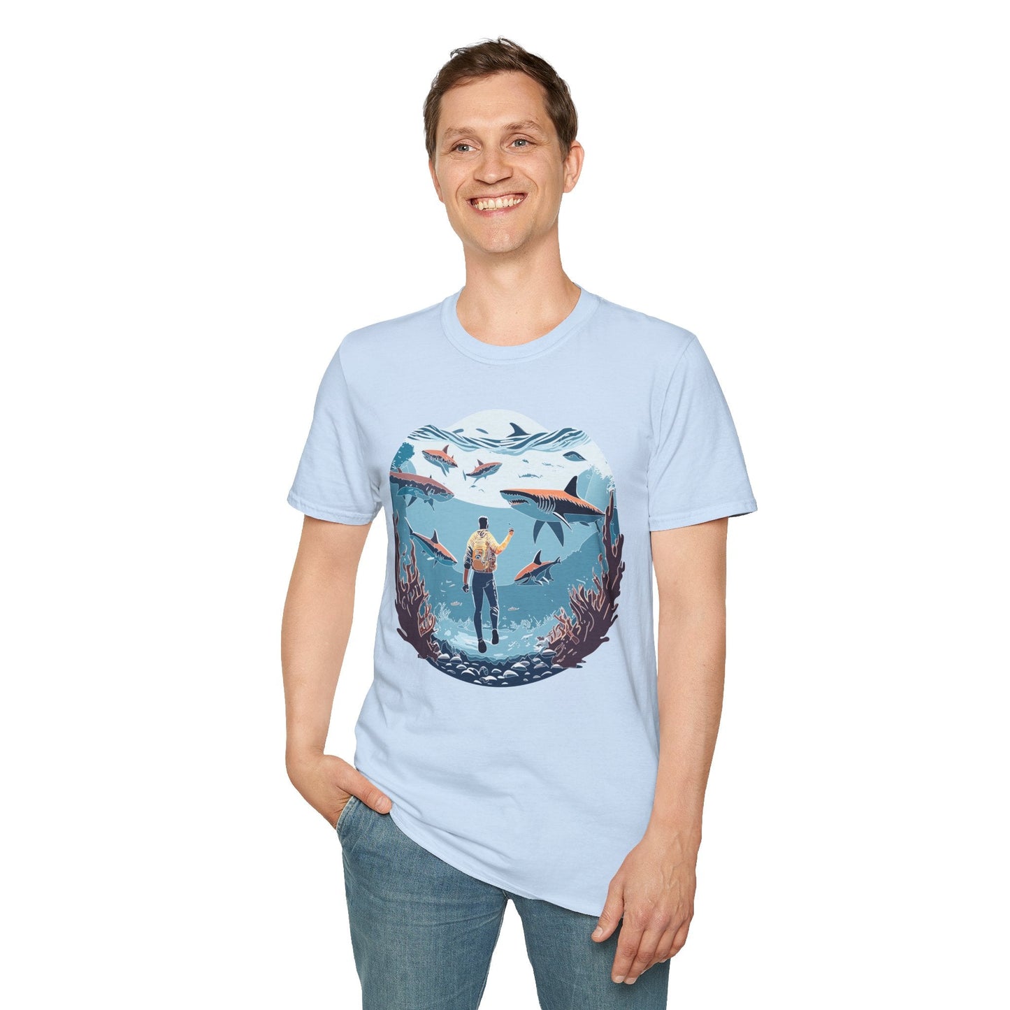 Ocean Theme Unisex Softstyle T Shirt 64000 Cotton Tee With Ocean Art Design Breathable