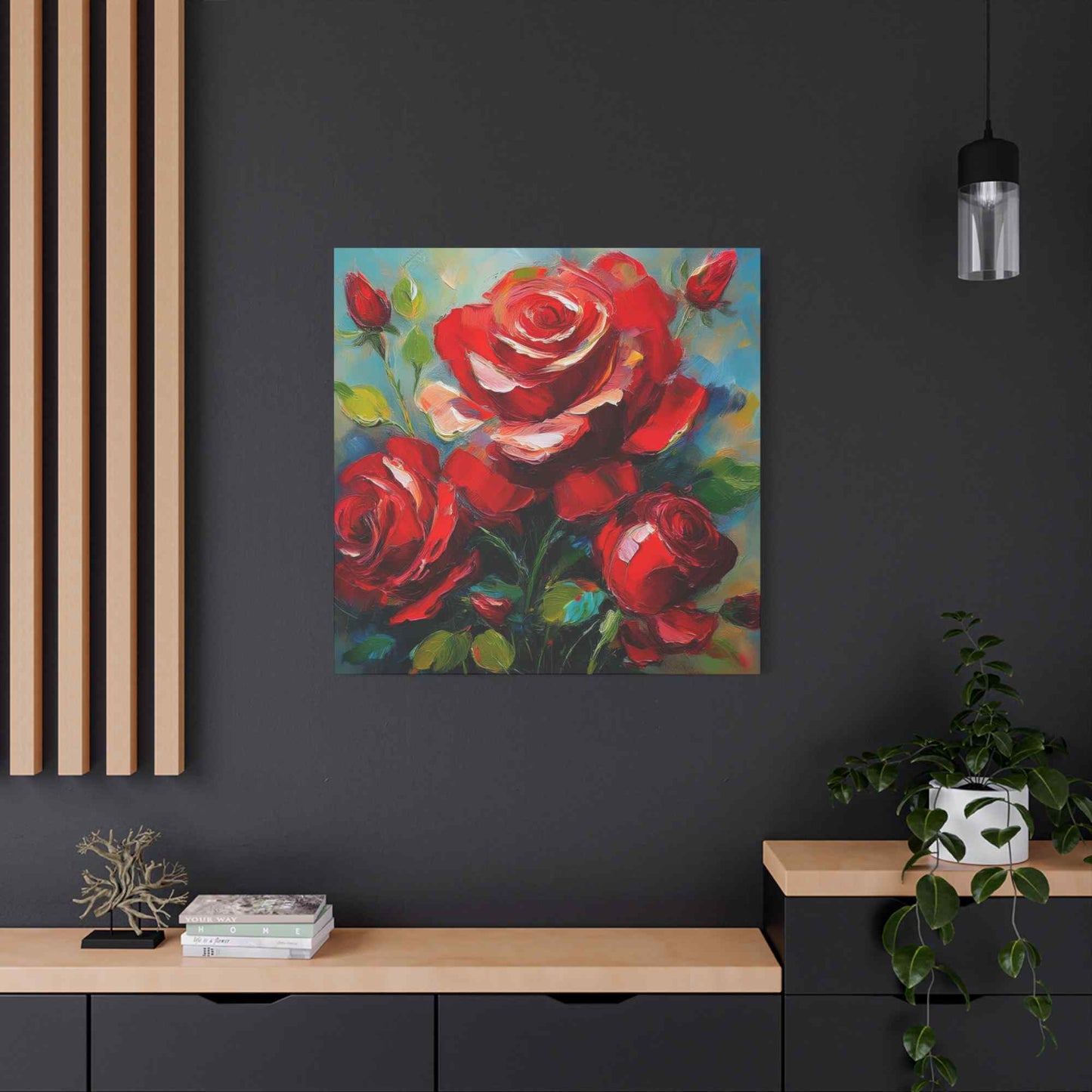 Red Roses Print Canvas, Roses Oil Paint Print 20x20, 24x24, 30x30, 32x32, 36x36, Floral Art Design Print Non-Frame MC-22