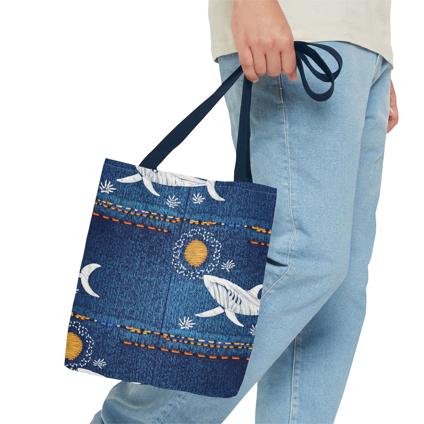 Denim Fabric Imitation Print Unisex Canvas Bag Poly Spun 3 Sizes Tote Bag 182-17