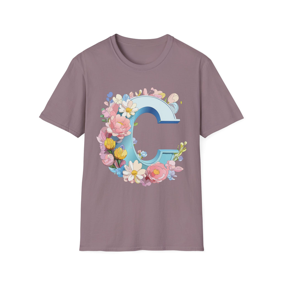 Floral Letter C T-Shirt | Blue Monogram Initial Tee