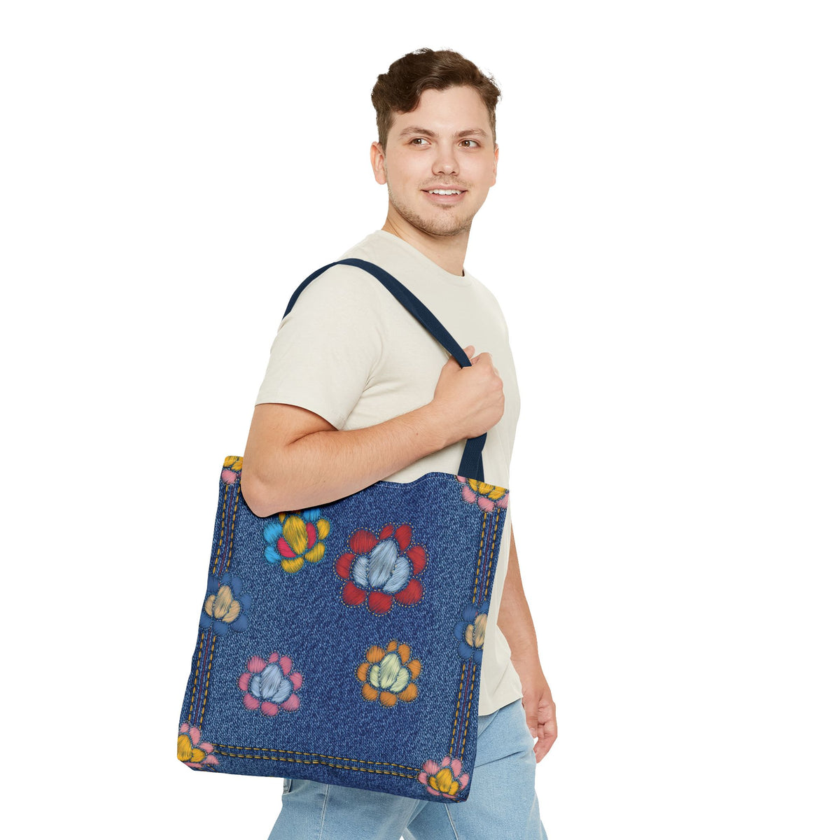 Denim Fabric Imitation Print Unisex Canvas Bag Poly Spun 3 Sizes Tote Bag 173