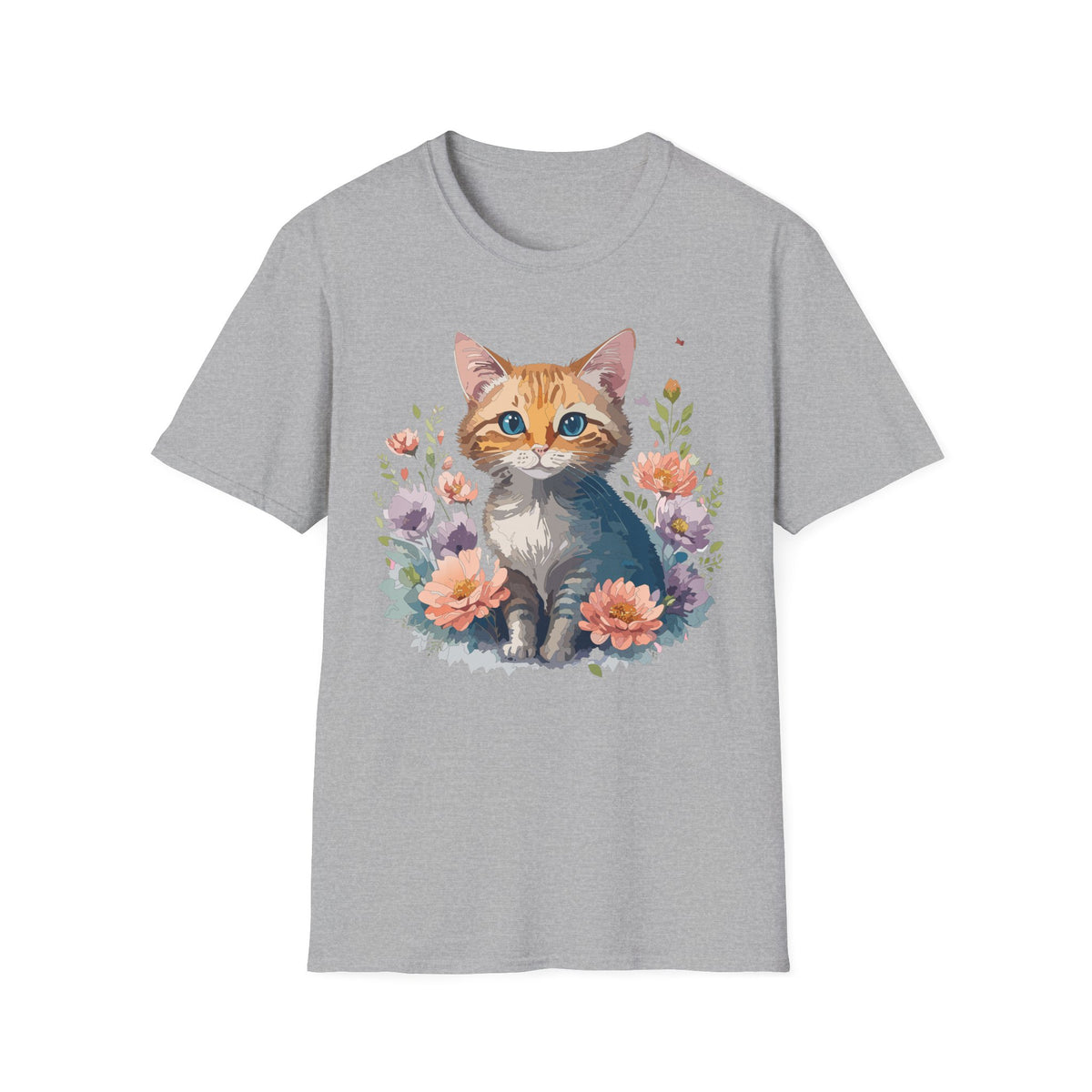 Watercolor Ginger Kitten T-Shirt | Floral Cat Illustration, Cute Kitty Tee