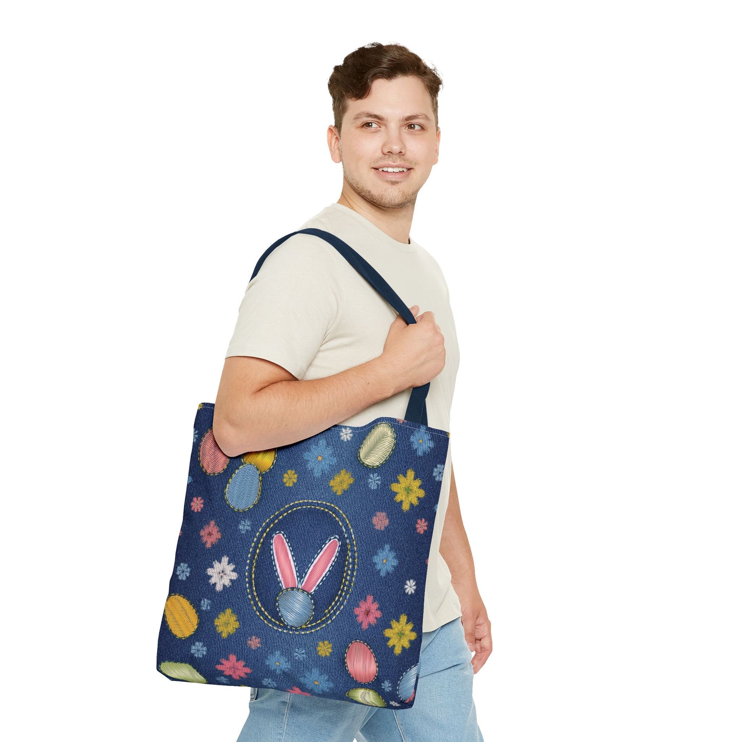Easter Graphic Design Denim Fabric Imitation Print Unisex Canvas Bag Poly Spun 3 Sizes Tote Bag 204-10