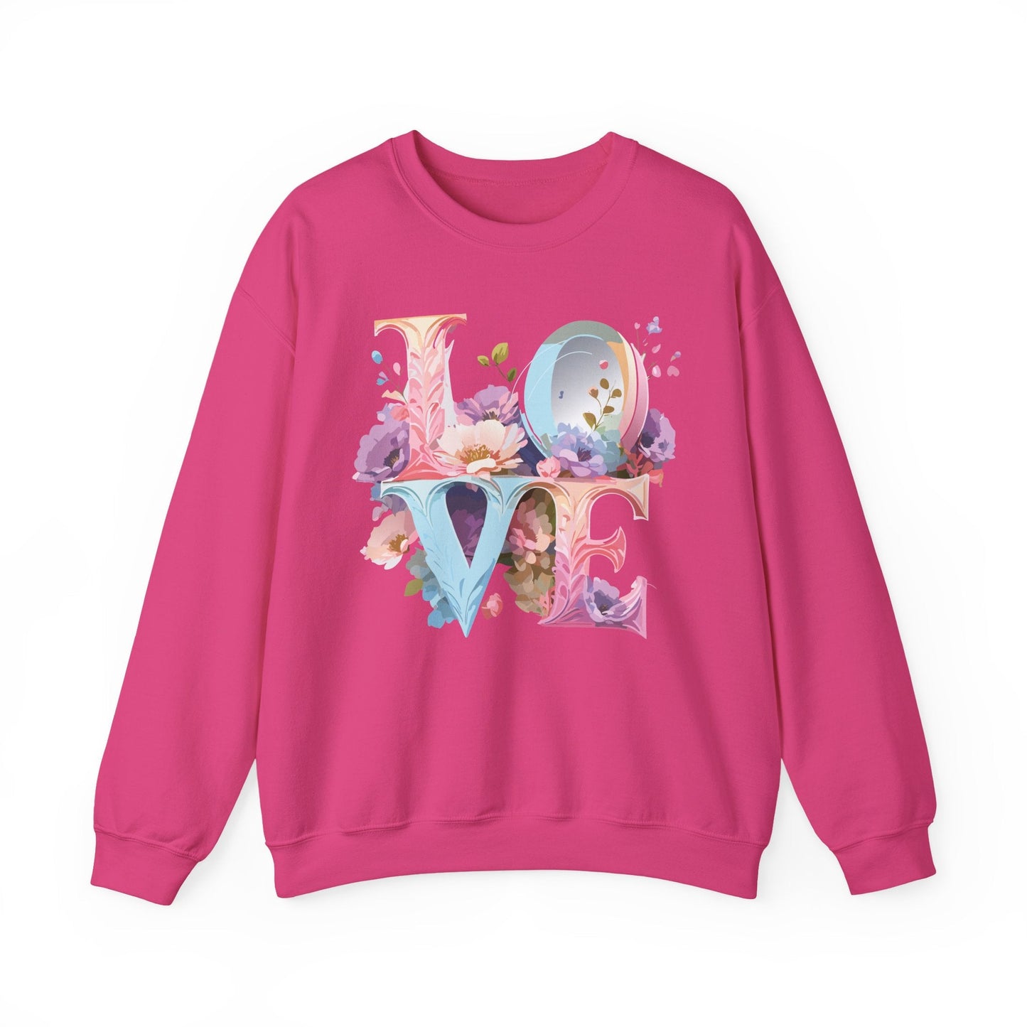 Floral Love Sweatshirt Unisex Crewneck Fifty Fifty Cotton Polyester Valentine Gift