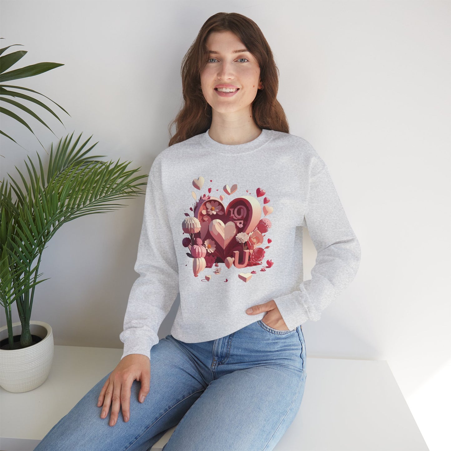 Unisex Floral Big Heart Sweatshirt, Love Floral Sweatshirt, Floral Heart Sweatshirt, 50/50 Cotton-Poly Valentine's Day Sweatshirt 09