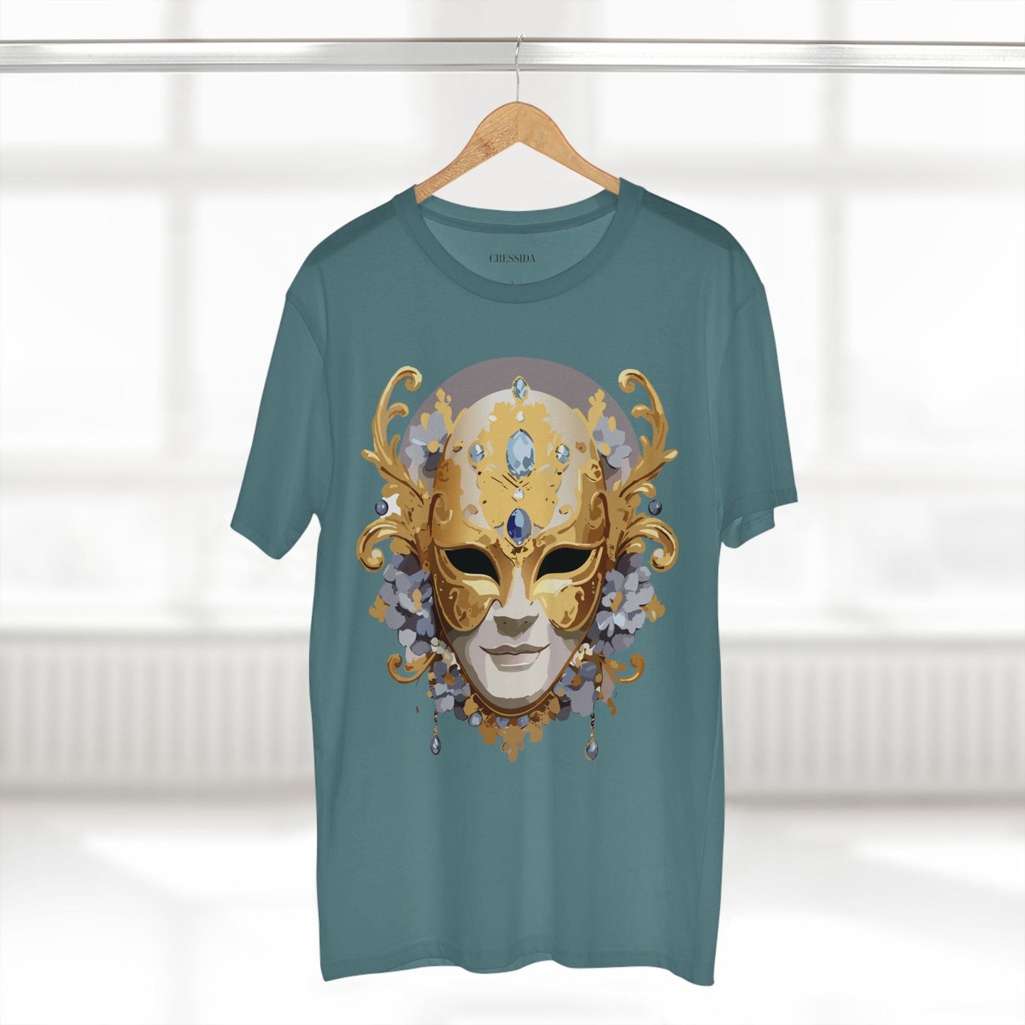 Carnival Mask Graphic T-Shirt Unisex 100 Cotton With Antique Gold Art Design Tee 6
