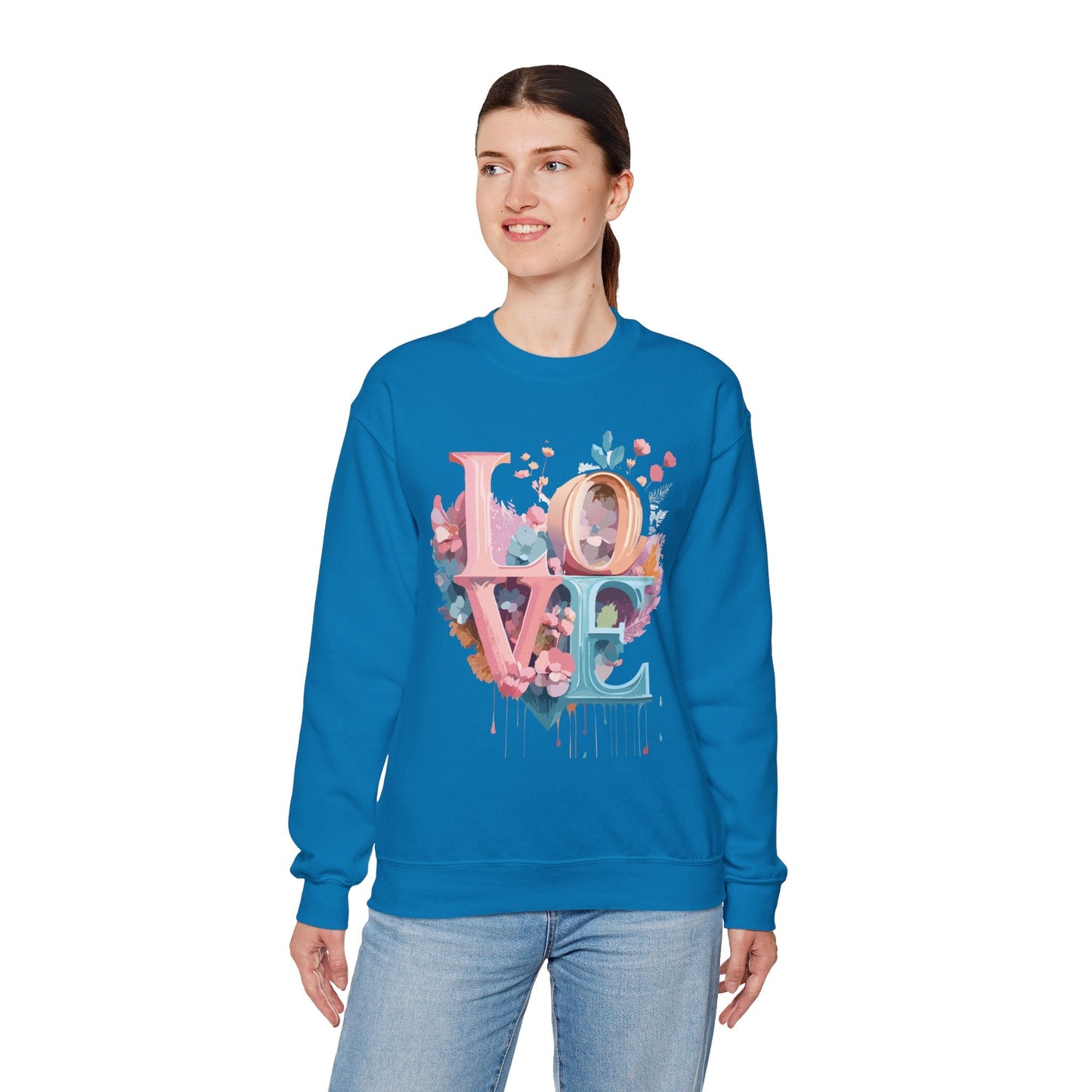 Floral Love Sweatshirt For Valentines Day Unisex Crewneck Fifty Fifty Cotton Polyester