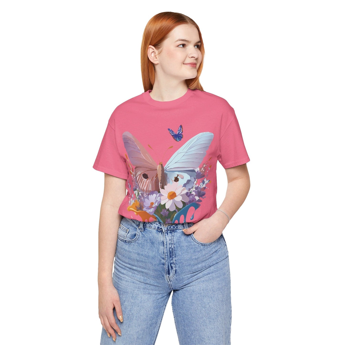 Butterfly Graphic Unisex 100 Cotton Lightweight Vintage Floral Design Jersey Tee 69