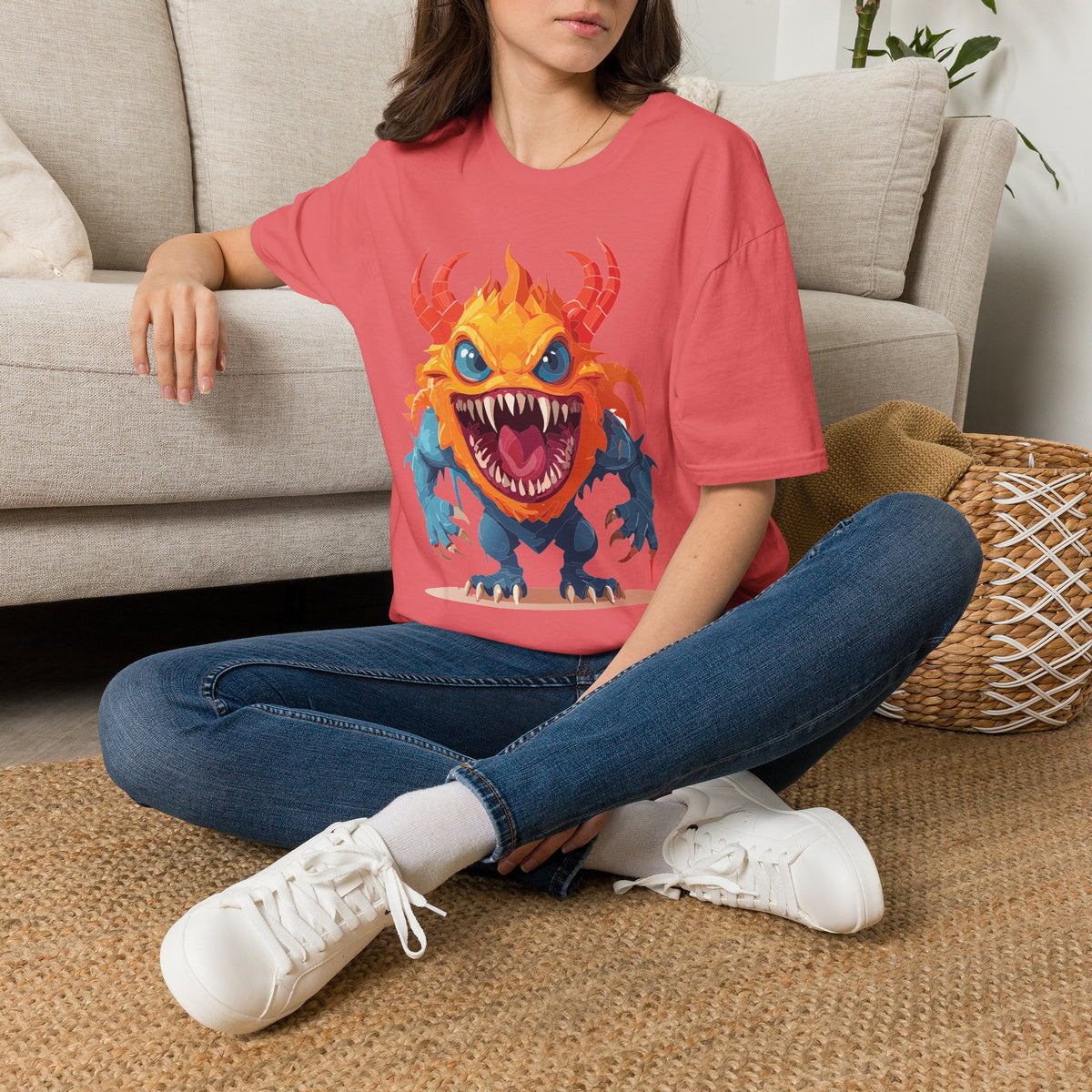 Monster T-Shirt — Colorful Fierce Creature Cartoon Graphic Tee Unisex 100 Cotton Gildan T-Shirt