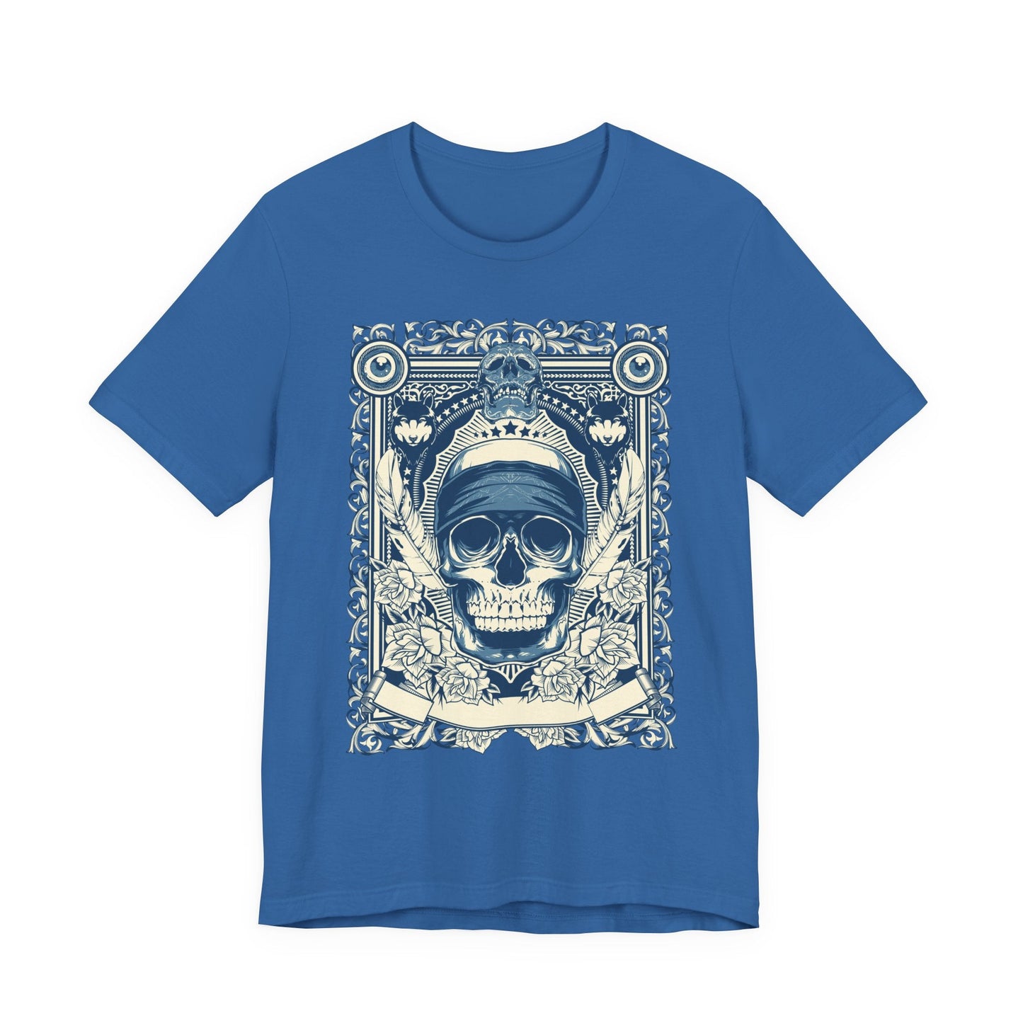 Skull Crown Graphic Tee Vintage Ornate Skull Illustration Rock Band T-Shirt