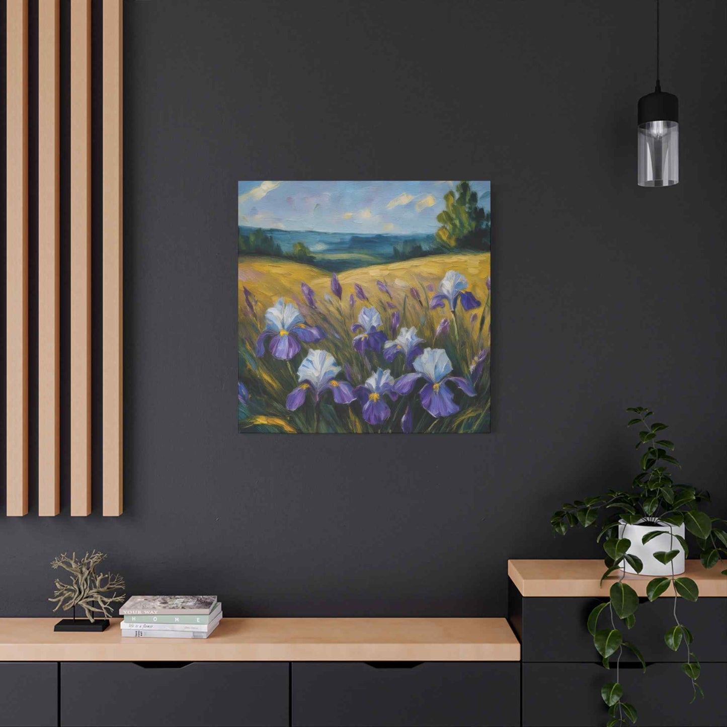 Irises Floral Print Canvas, Floral Oil Paint Print 20x20, 24x24, 30x30, 32x32, 36x36 Art Design Pine-Wood Inner Frame MC-181