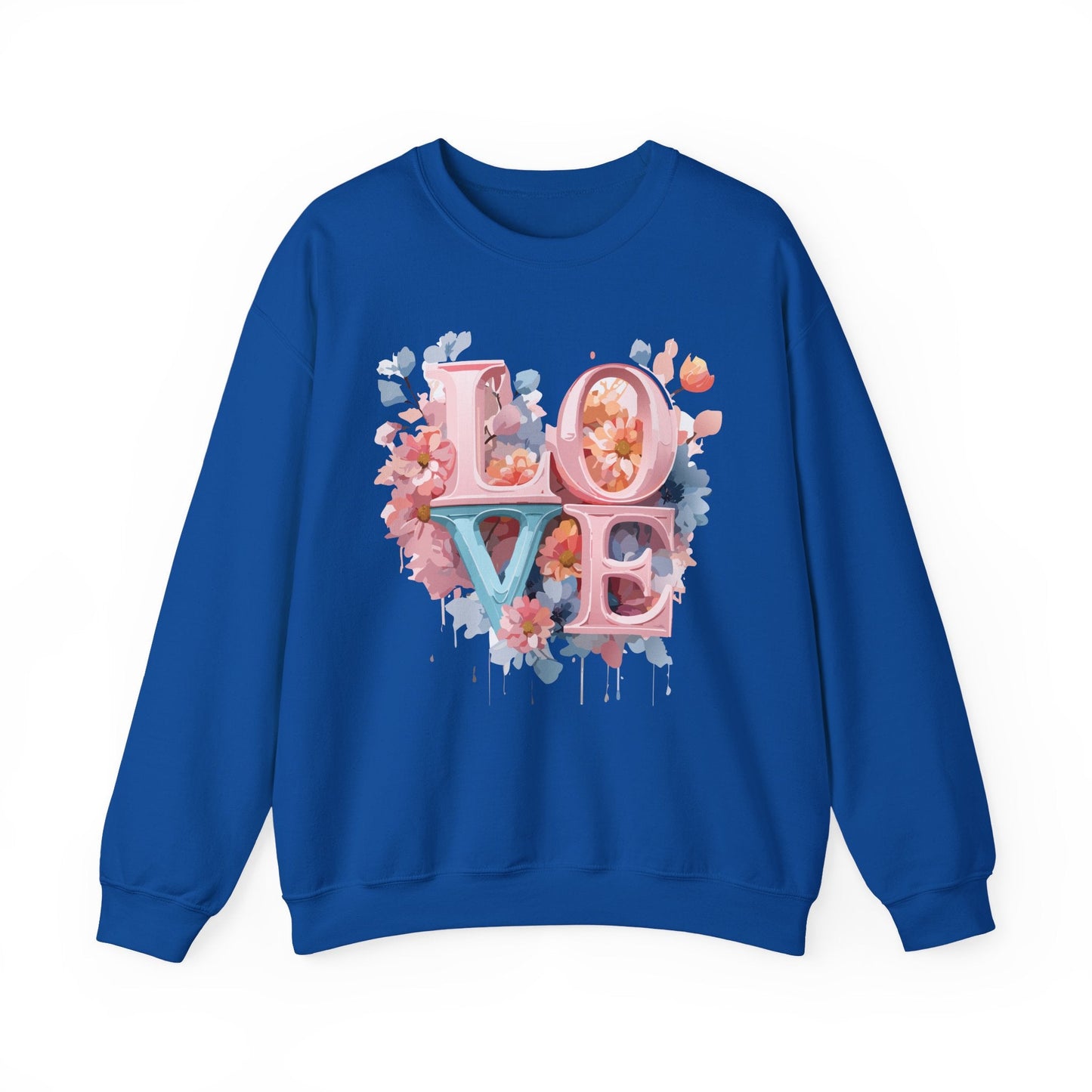 Floral Love Sweatshirt Valentines Day Unisex Heavy Blend Crewneck Gildan 18000 Cotton Polyester