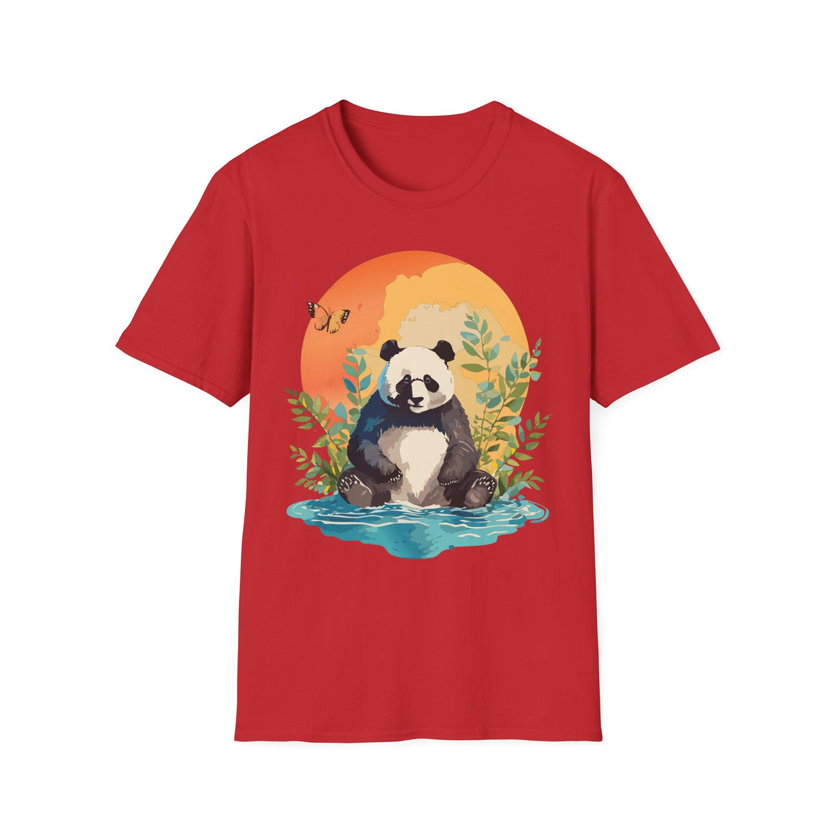 Panda Sunset Illustration T-Shirt | Cute Panda Nature Tee