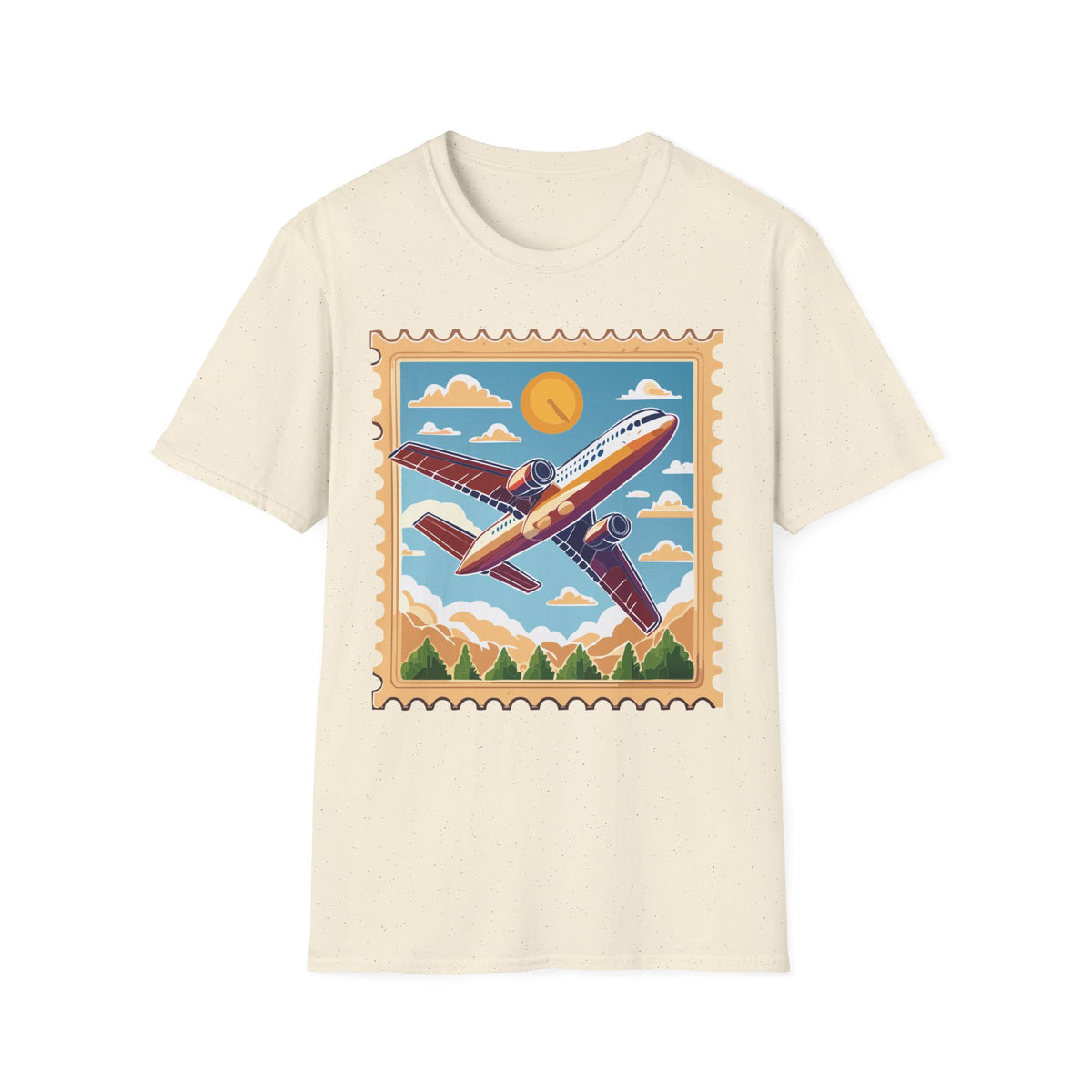 Retro Airplane Stamp design T-Shirt | Vintage Travel Plane Graphic Tee Unisex 100 Cotton Gildan T-Shirt
