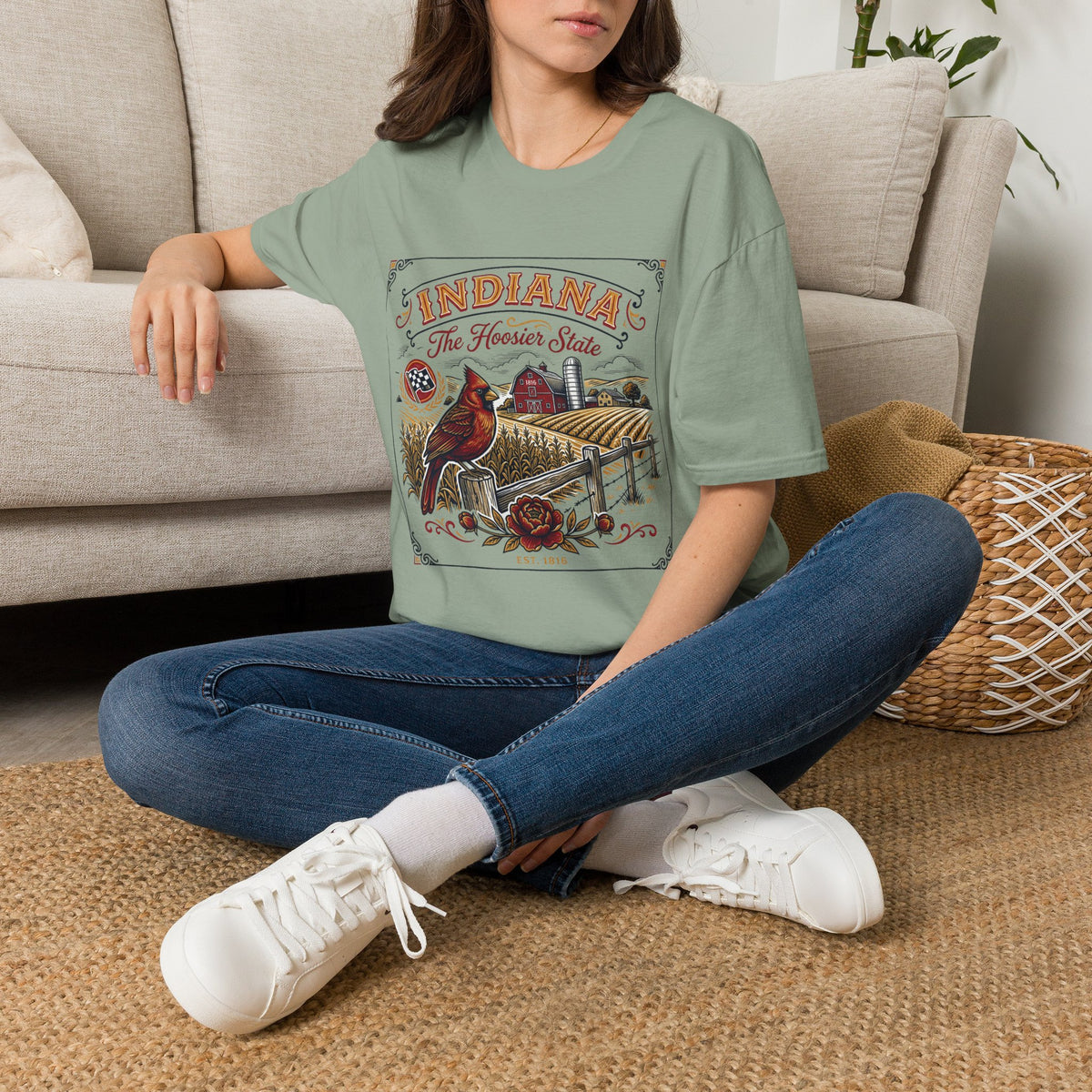 Indiana The Hoosier State T-Shirt — Cardinal Bird Farm Vintage Travel Tourist Graphic Design Unisex 100 Cotton Gildan T-Shirt