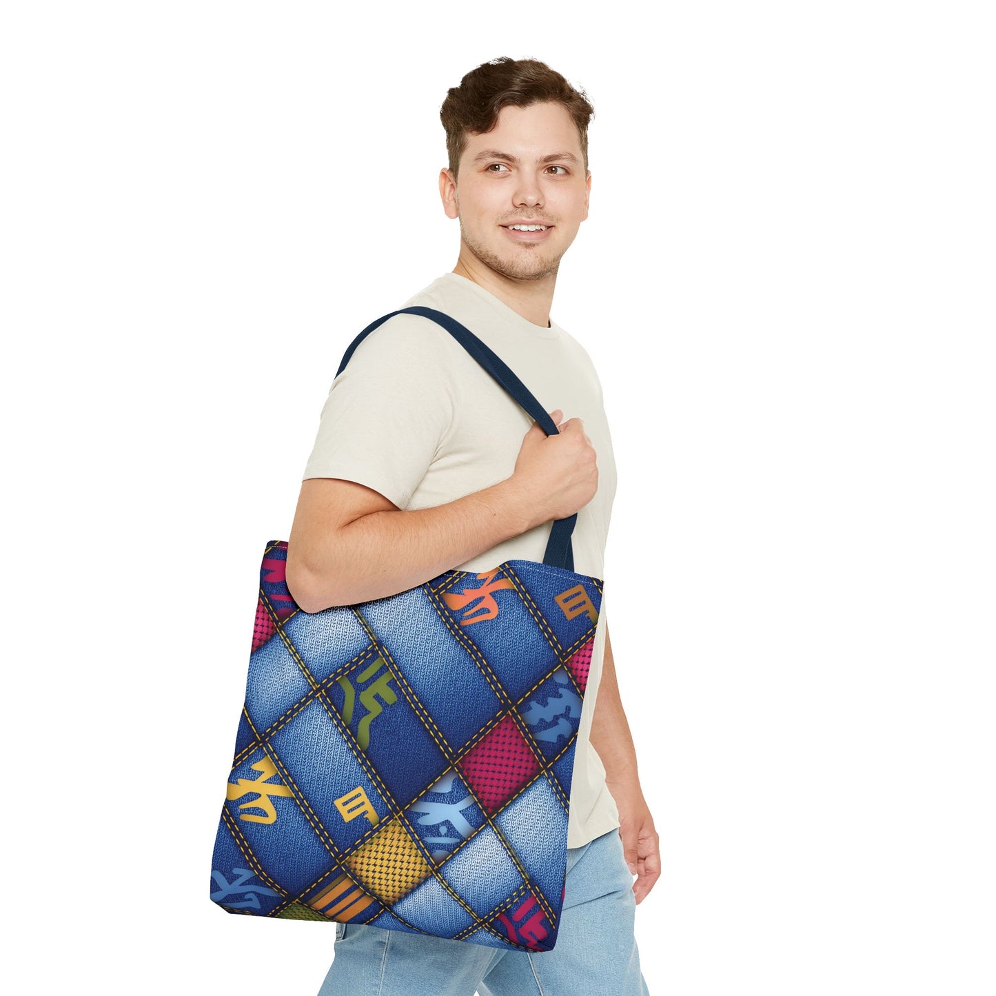 Denim Fabric Imitation Print Unisex Canvas Bag Poly Spun 3 Sizes Tote Bag 186-4