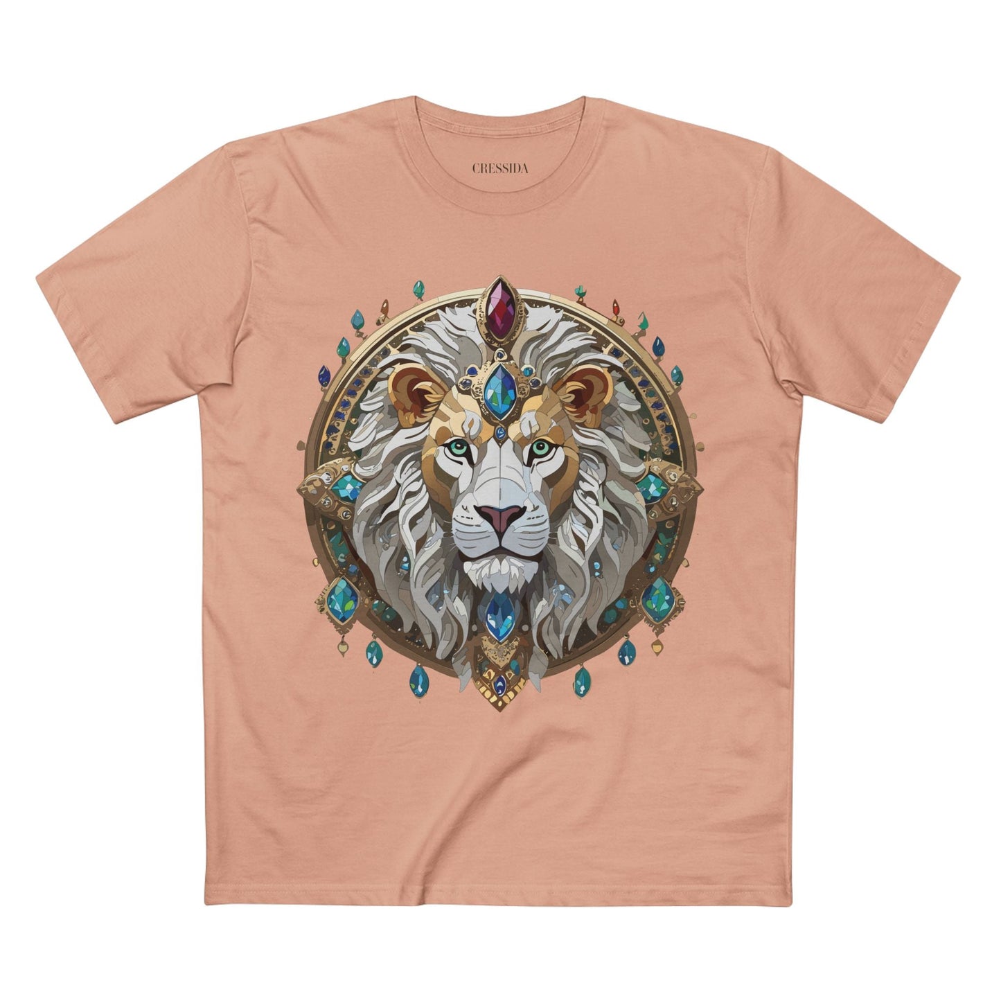 Lion Graphic Unisex 100 Cotton Tee With Unique Animal Golden Medallion Art Design 60