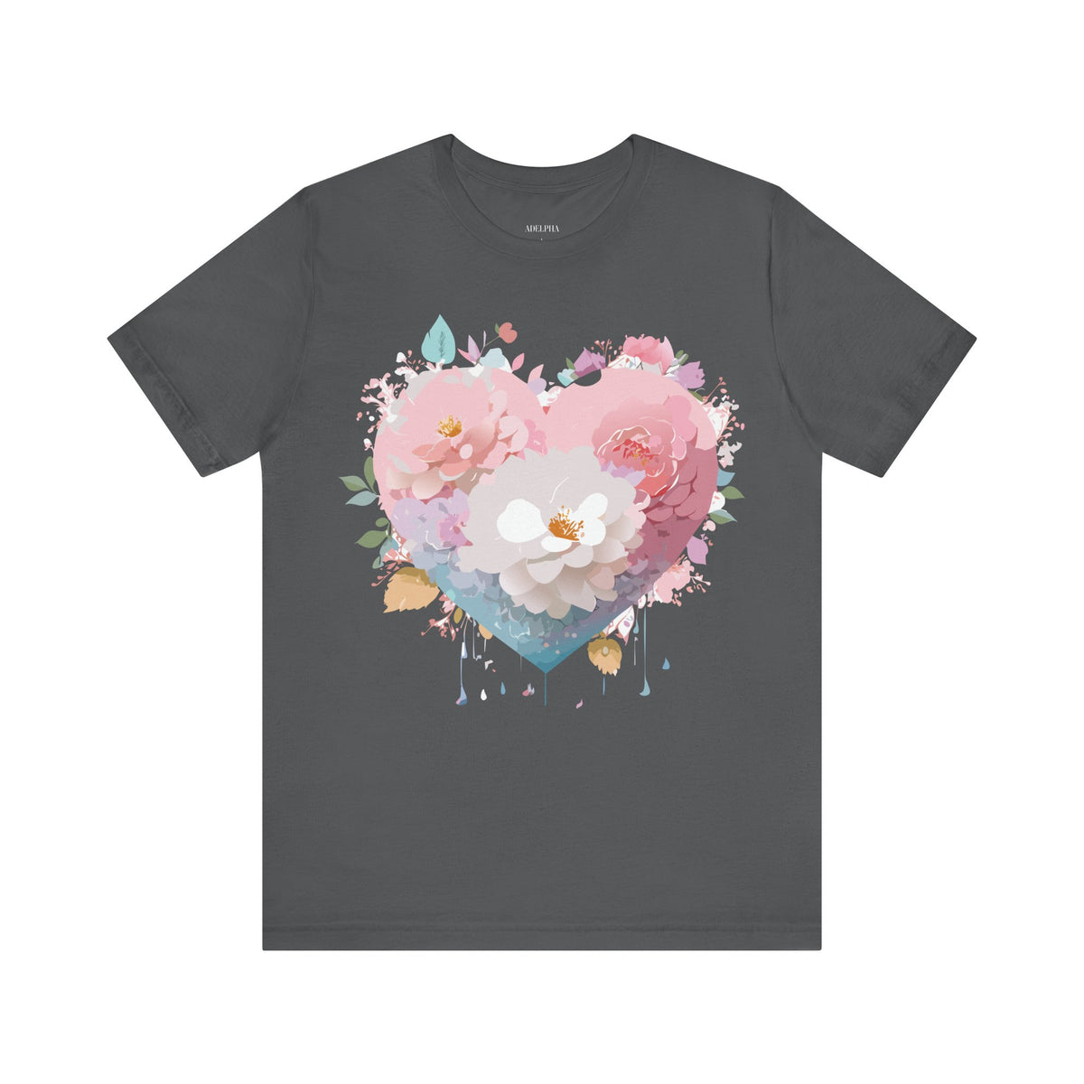 Valentine's Day Graphic Unisex Cotton Bella+Canvas Tee with Floral Art Design d120