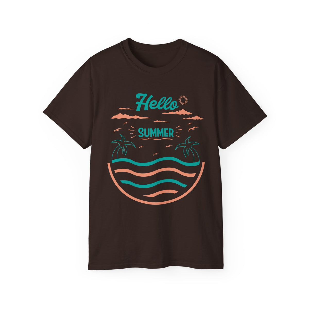 Hello Summer Beach Waves T-Shirt | Palm Tree Sunset Tee