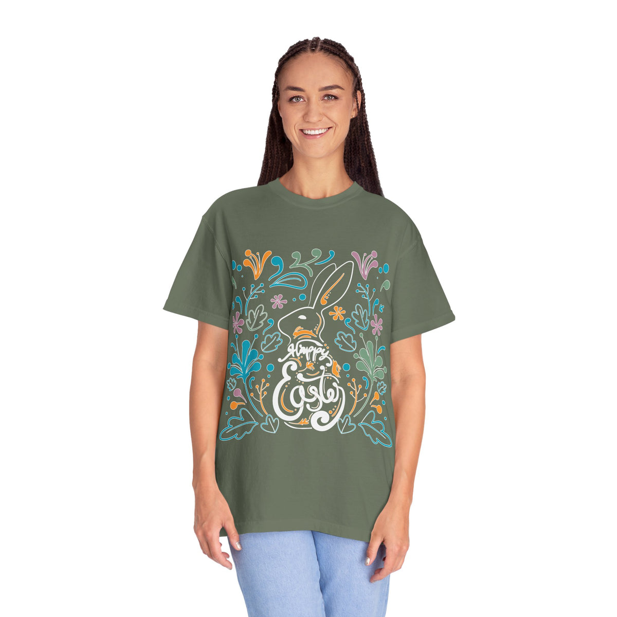 Easter Bunny Floral T-Shirt, Tee Shirt with Easter Signature, T Shirt with Easter Prints, Tee Shirt with Easter Design
