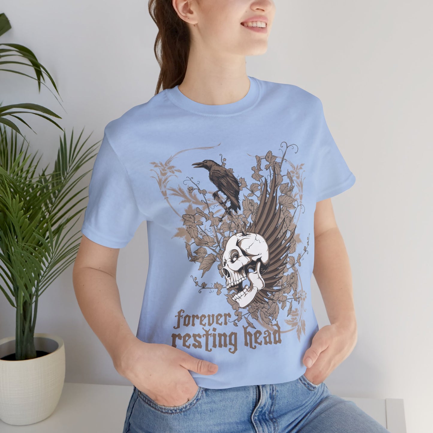 Forever Resting Head Tee, Edgy Graphic Shirt, Music T-Shirt, Gothic Tees, Skull Shirt, Art Design Tee, Skull Graphic Top